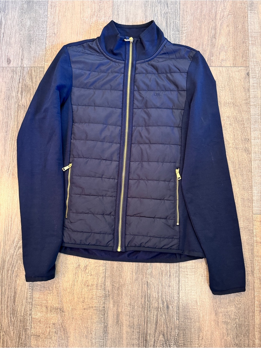 Ralph Lauren Navy Quilted Puffer Jacket with Gold Zipper | Size S